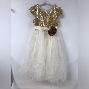 Girls Round Neck Short Sleeve Sequins Wedding Easter Party Graduation Dress